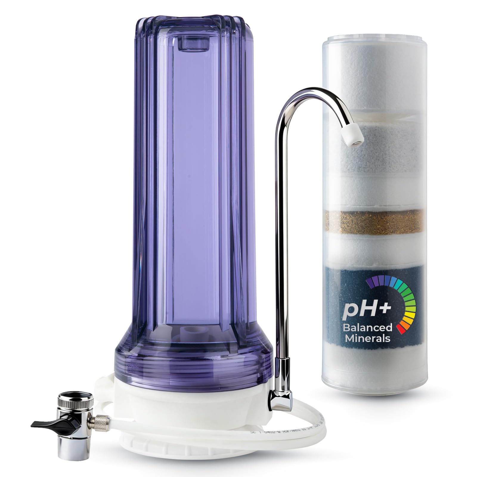 iSpring CT10-CL Filtro de Agua para Grifo Multietapa de Encimera | Sistema de Filtrado Multietapa, Adaptador Versátil para Grifo, Filtro de Agua Potable, Fácil Instalación