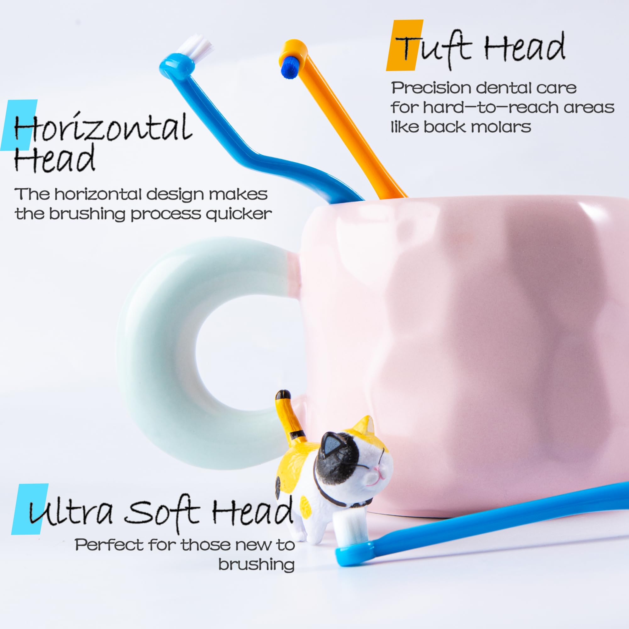 Cepillo de dientes para perros pequeños, kit de cepillado de dientes de gato y cachorro, mini cepillo de dientes de cabeza horizontal para gatitos y mascotas pequeñas, cepillos de dientes