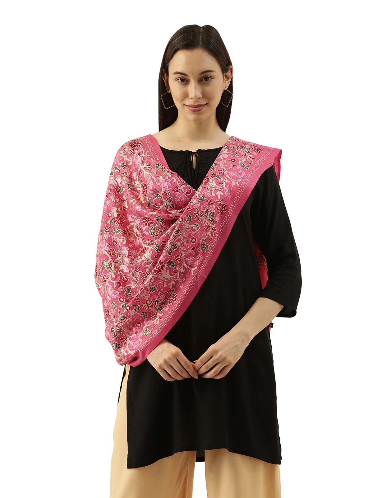 Pashmoda Stola, scialle e avvolgimento, da donna, 100% pura lana, con ricamo Nalki, certificato Woolmark, tessuto sostenibile e naturale (misura 28 x 80)