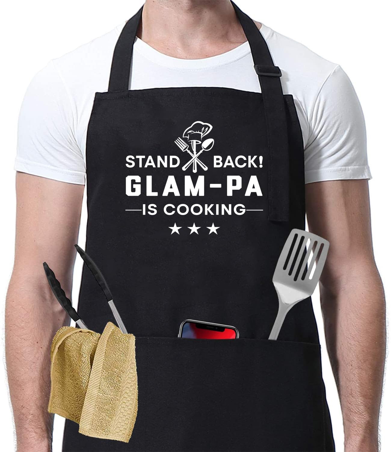 Stand Back Glam-Pa Is Cooking Apron - Funny Apron For Head Chef Glam-Pa - Father's Day Gift - Birthday Gifts For Dad - Glam-Pa Cooking Aprons - Cooking Aprons With Pocket