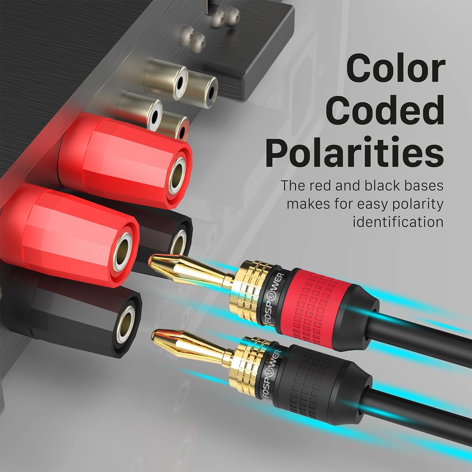 FosPower Banana Plugs 12 Pairs / 24 pcs, Screwless Type 24k Gold Plated Banana Speaker Plug Connectors for Speaker Wire, Home Theater, Audio/Video Receiver and Sound Systems - Image 5