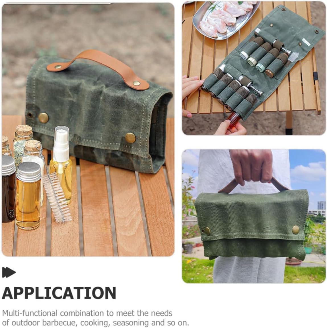 Wakauto 1set Portable Spice Bottle with Grinder and Spray for Camping Green Travel Spice Holder Kit with Storage Bag Lightweight for Outdoor Hiking Bbq Backpacking Fishing and Picnic Use