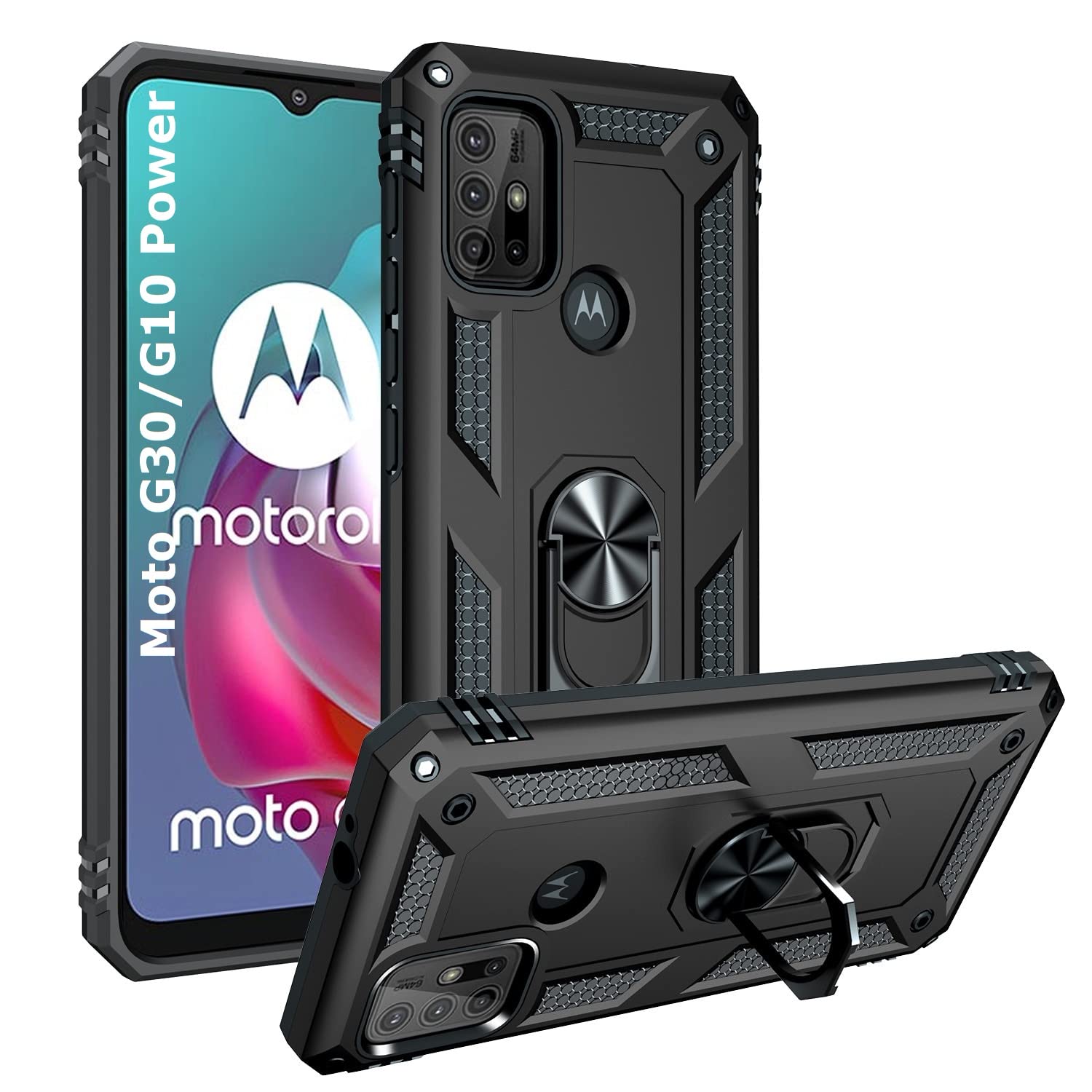 REALCASE Polycarbonate Motorola Moto G30 / G10 Power Back Cover Case | Heavy Duty Hybrid Shockproof Armor Defender Ring Holder Back Cover Case For Motorola Moto G30 / G10 Power (R-Black) (B0BG2YRHCR) Amazon Price History, Amazon Price Tracker