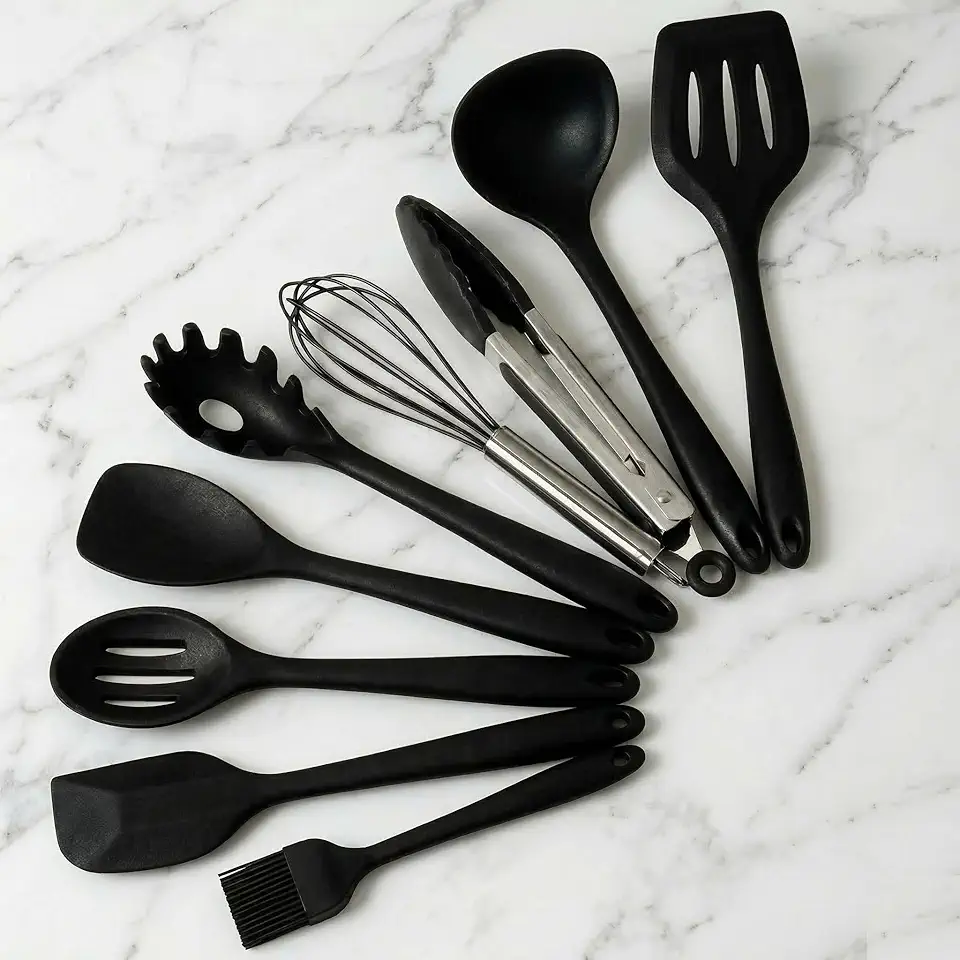 Jogo de Utensílios de Cozinha em Silicone Maciço 10 Peças - Kit Completo Resistente ao Calor, Não Risca Panelas Antiaderentes, Anti-mofo