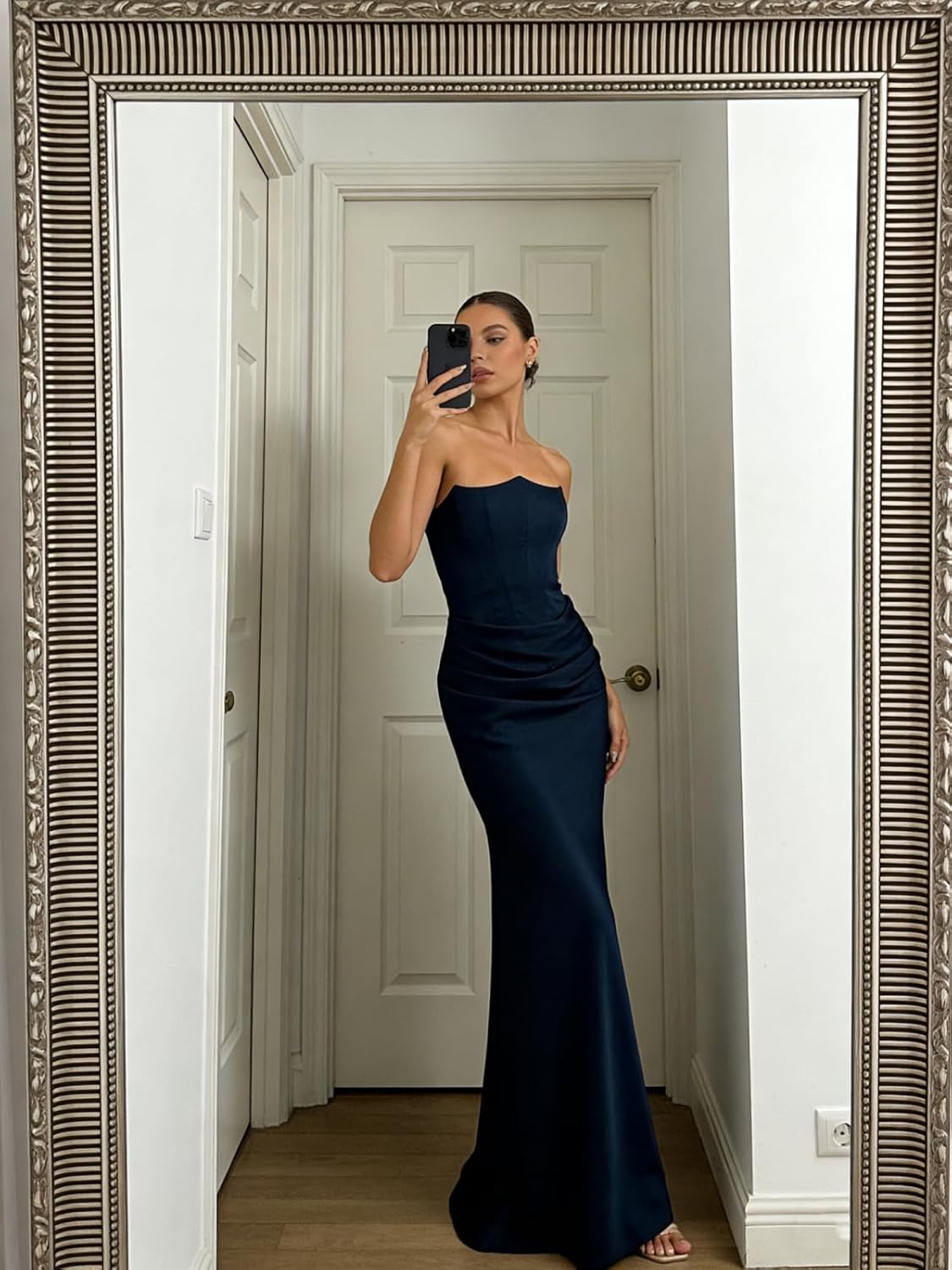 Strapless Satin Prom Dresses 2026 Long for Women Backless Mermaid Formal Evening Dress EE026