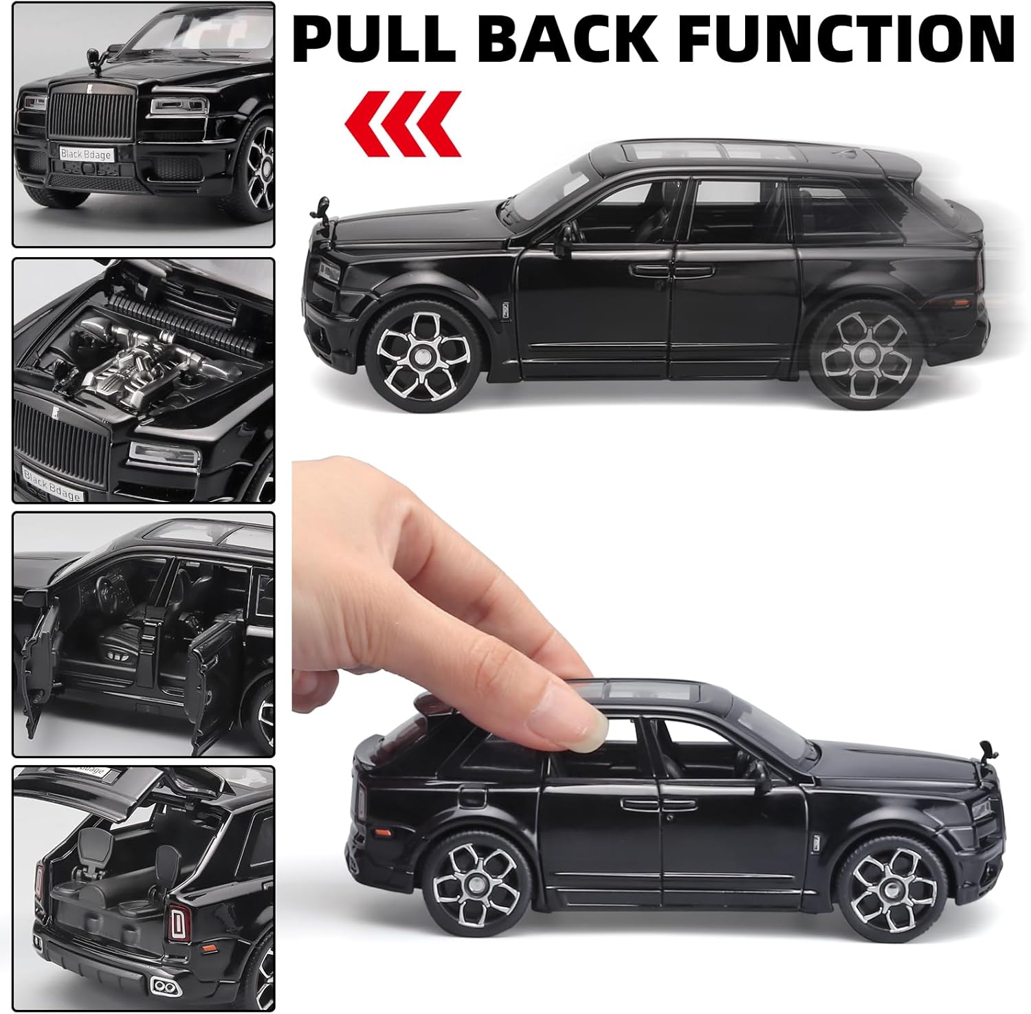 OANMYJJO Collectibles Exquisite Car Model 1:32 Rolls-Royce Cullinan Die Cast Metal Model Cars,Pull Back Toy Cars with Light and Sound,Cars Toys Gifts for Age 3+ Year Old Boys（Black）