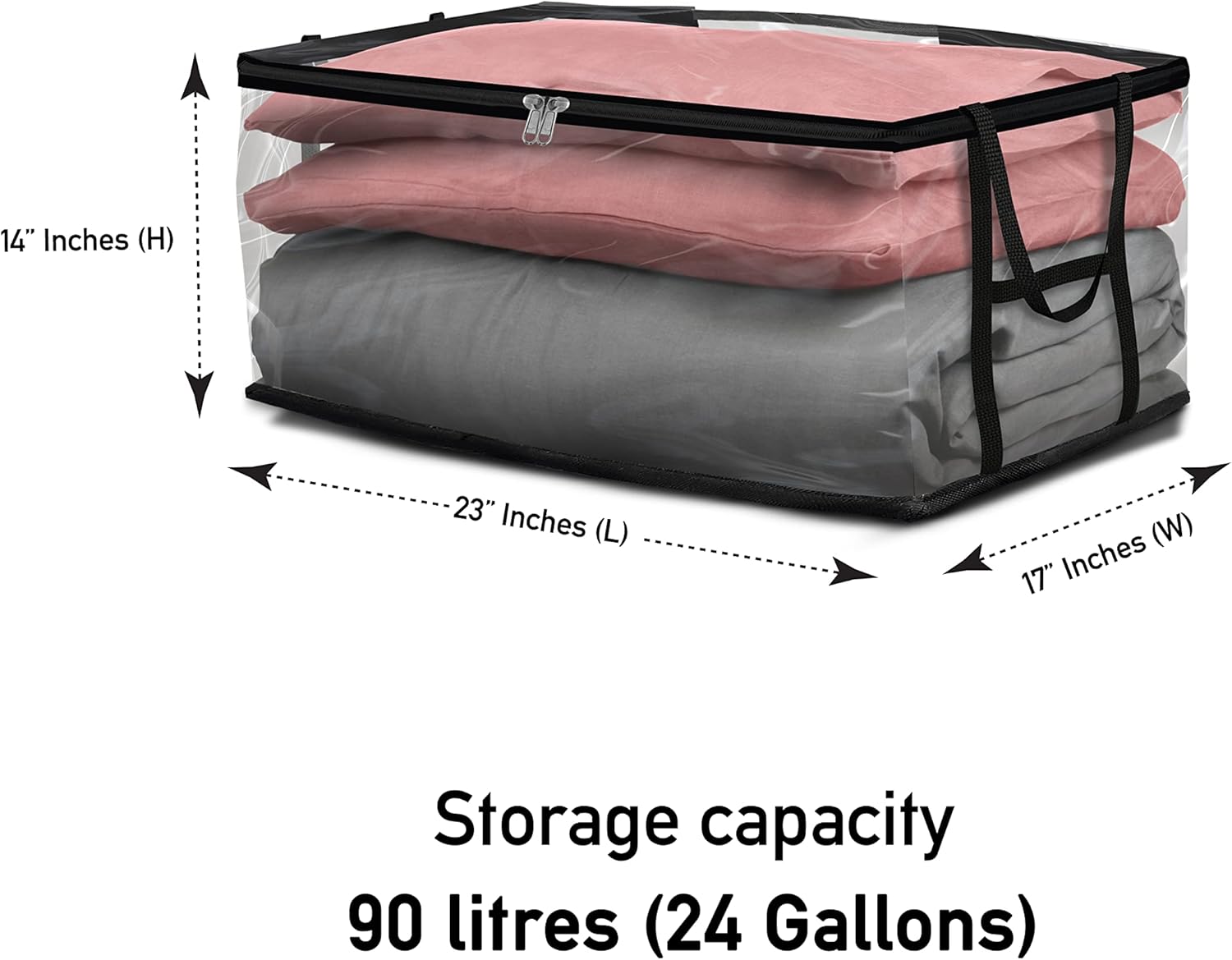 Covers & all Clear Storage Bag, 90 litres Large size, Heavy Duty 20 mil Clear PVC fabric, Multi-purpose Organizer with zipper and handles (23”L x 17"W x 14"H, Pack of 10)
