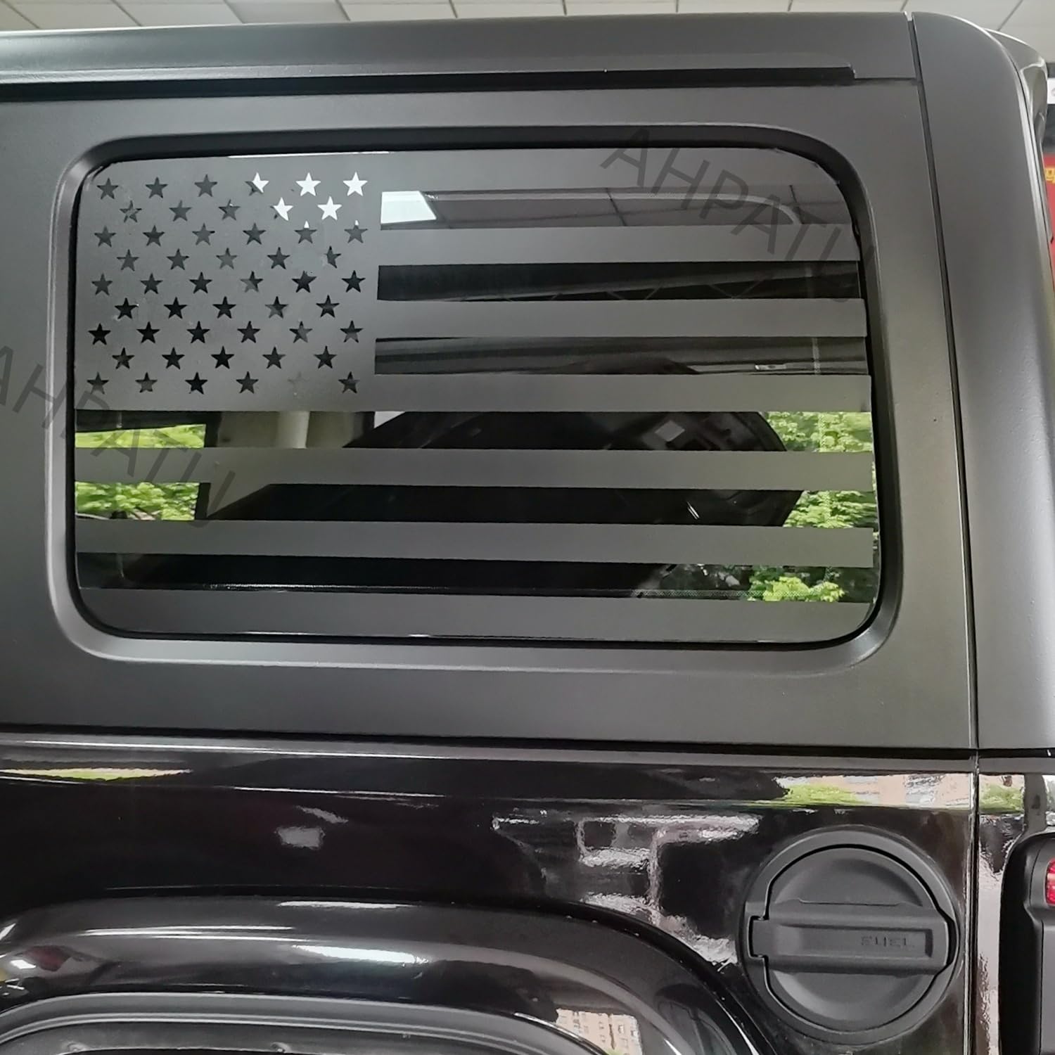 CheroCar American Flag Rear Side Window Decals For Jeep Wrangler JL JLU 2018+ 4 Door (2-Piece Set) - Gloss Black