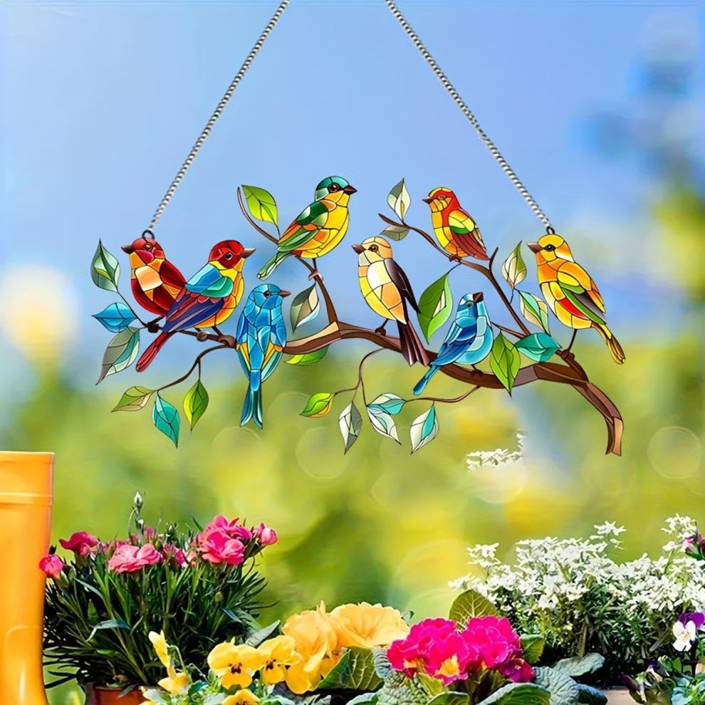 Generic Bird Standing on A Branch Stained Acrylic Window Panel, Great Gift for Mom, Grandma, Bird Lovers for Birthday, Mother's Day or Housewarming
