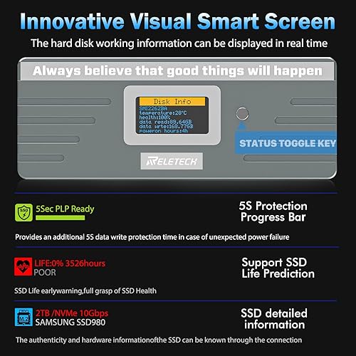 Miniatura 9 de Reletech M.2 SSD portátil USB3.1 Tipo-C 10Gps carcasa de disco duro, compatible con NVMeSATA Dos protocolos, adecuado para MacBook SSD Gen 2 (10