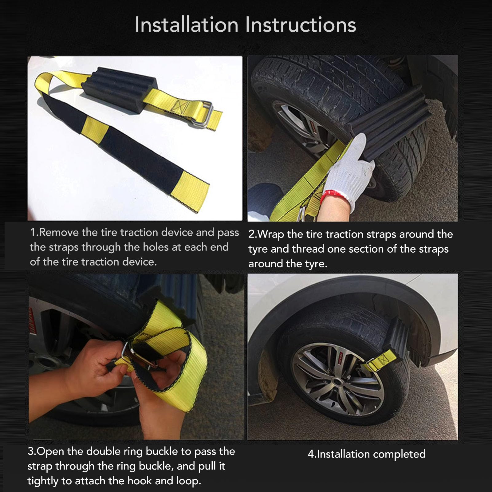 2 correas de tracción para neumáticos con guantes de trabajo, correas de emergencia para neumáticos para camiones y SUV grandes, correas antideslizantes para neumáticos, material