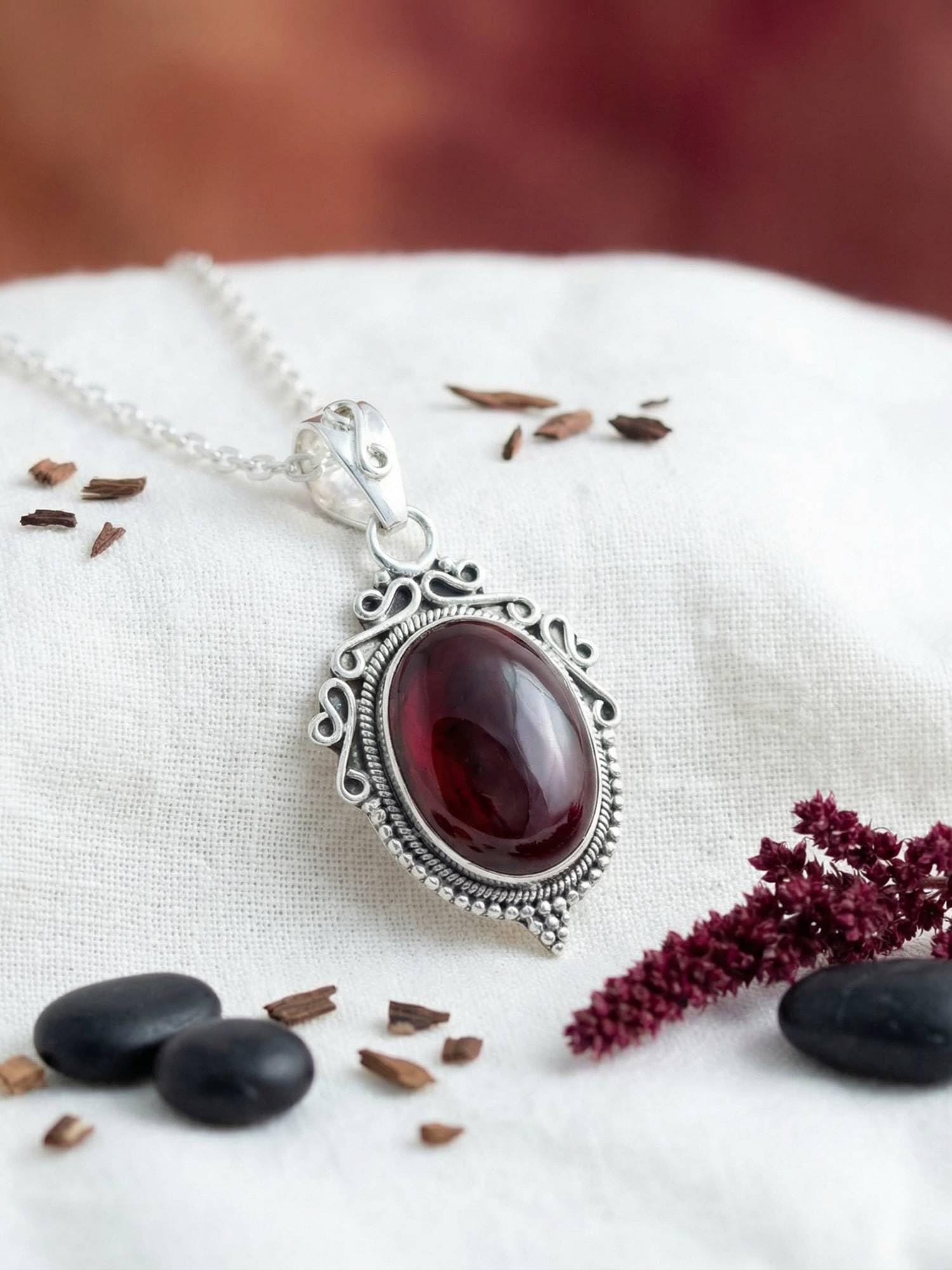 mantraroma Großer Kettenanhänger Silber 925 mit Edelstein | echtes Silber, echte Steine zur Auswahl, Kettenanhänger am Silberkette, Länge wählbar, handarbeit, im Geschenkbeutel