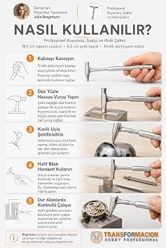 Transformacion Profesyonel Kuyumcu ve Saatçi Çekici - 19.5 cm Paslanmaz Çelik Başlıklı Mikro Şekillendirme Çekici - Alüminyum Tırtıklı Hassas Takı Tasarım ve Hobi Aleti 723312