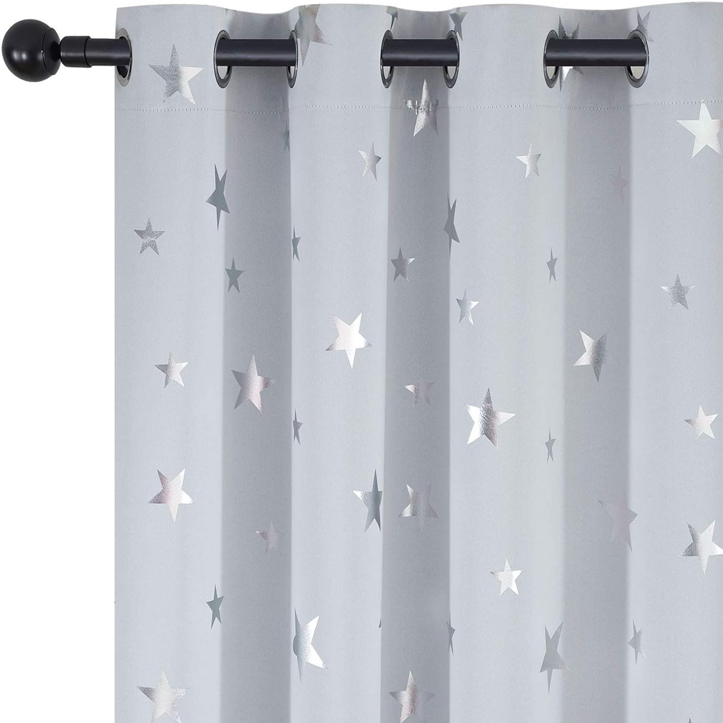 Utopia Decor Greyish White Blackout Window Curtains Room Darkening Curtains Star Print Room Curtains Grommet Thermal Insulated Curtains for Baby Nursery Bedroom 52x63 inch 1 Pair