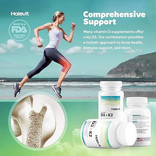 Miniatura 6 de Halevit Vitamin D3+K2 with BioPerine  Third Party Tested  5000 IU of D3 for Optimal Calcium Absorption  100 mcg of Vitamin K2  Easy to Swallow