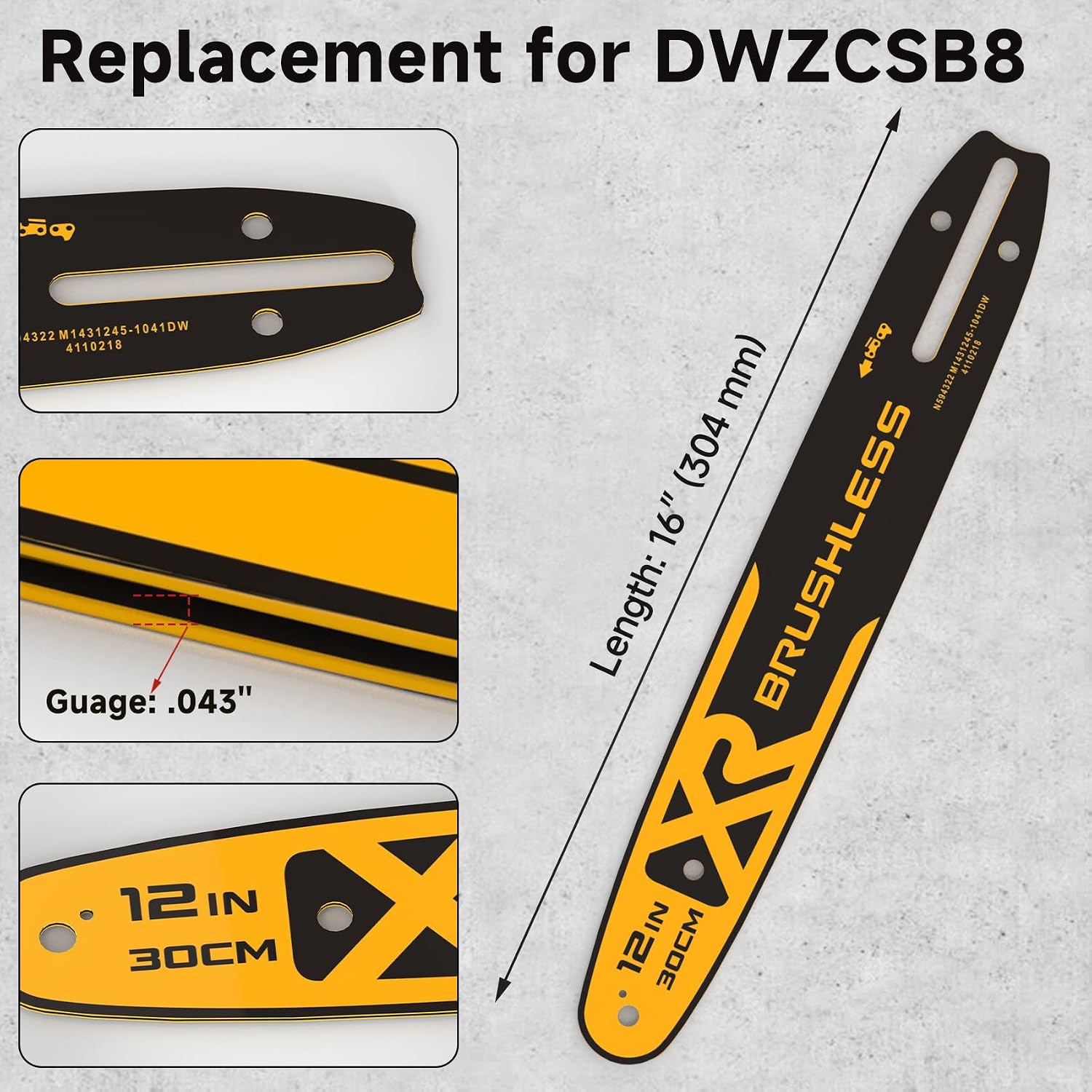 12-Inch DWZCSB12 Chainsaw Guide Bar and DWO1DT612 Saw Chains Combo Compatible with DEWALT Chainsaw DCCS620, DCCS620P1, DCCS620B (1 Chains + 1 Bars)