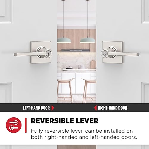 Miniatura 131 de Kwikset Casey - Manija de bloqueo de puerta de entrada, entrada exterior con llave segura, mango reversible, tecnología de seguridad SmartKey Re-Key