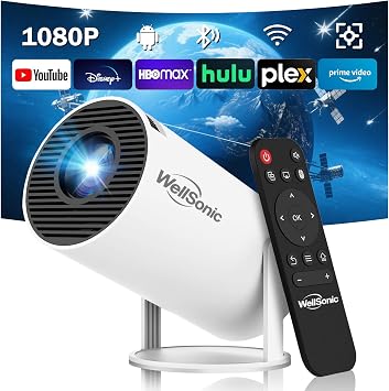 Mini Projector Support 1080P, 200 Ansi Outdoor & Home Movie Portable Projector with Wifi6 and 5.0 Bluetooth, Automatic Keystone Correction, 180Rotatable, Compatible with HDMI USB PC Laptop