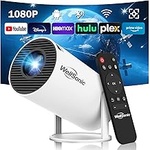 Mini Projector Support 1080P, 200 Ansi Outdoor &amp; Home Movie Portable Projector with Wifi6 and 5.0 Bluetooth, Automatic Keystone Correction, 180&deg;Rotatable, Compatible with HDMI USB PC Laptop