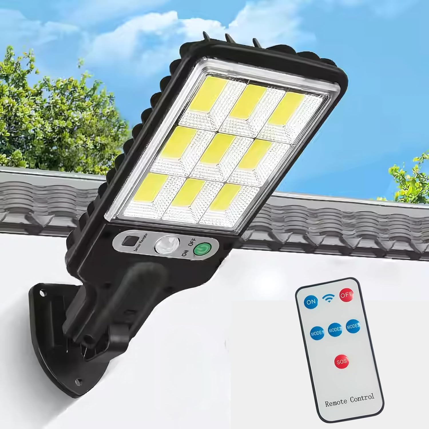 180W LED Solar Street Light Outdoor 10000LM IP65 Waterproof Solar Security Outdoor Motion Sensor Wired Security Solar Powered Flood Lights for Indoor Outside Yard Garden (Style 1)-image-0
