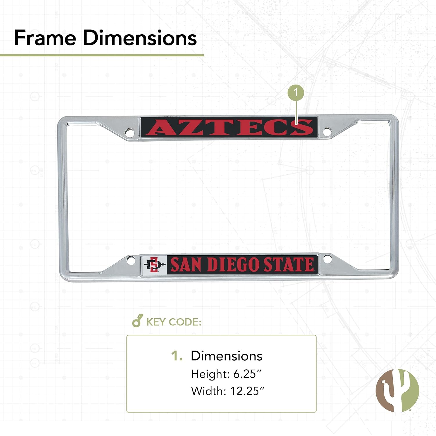 Desert Cactus San Diego State University License Plate Frame and Sticker Car Tag Holder for Front or Back of Car Officially Licensed Metal (Sticker Frame Combo - Mascot)