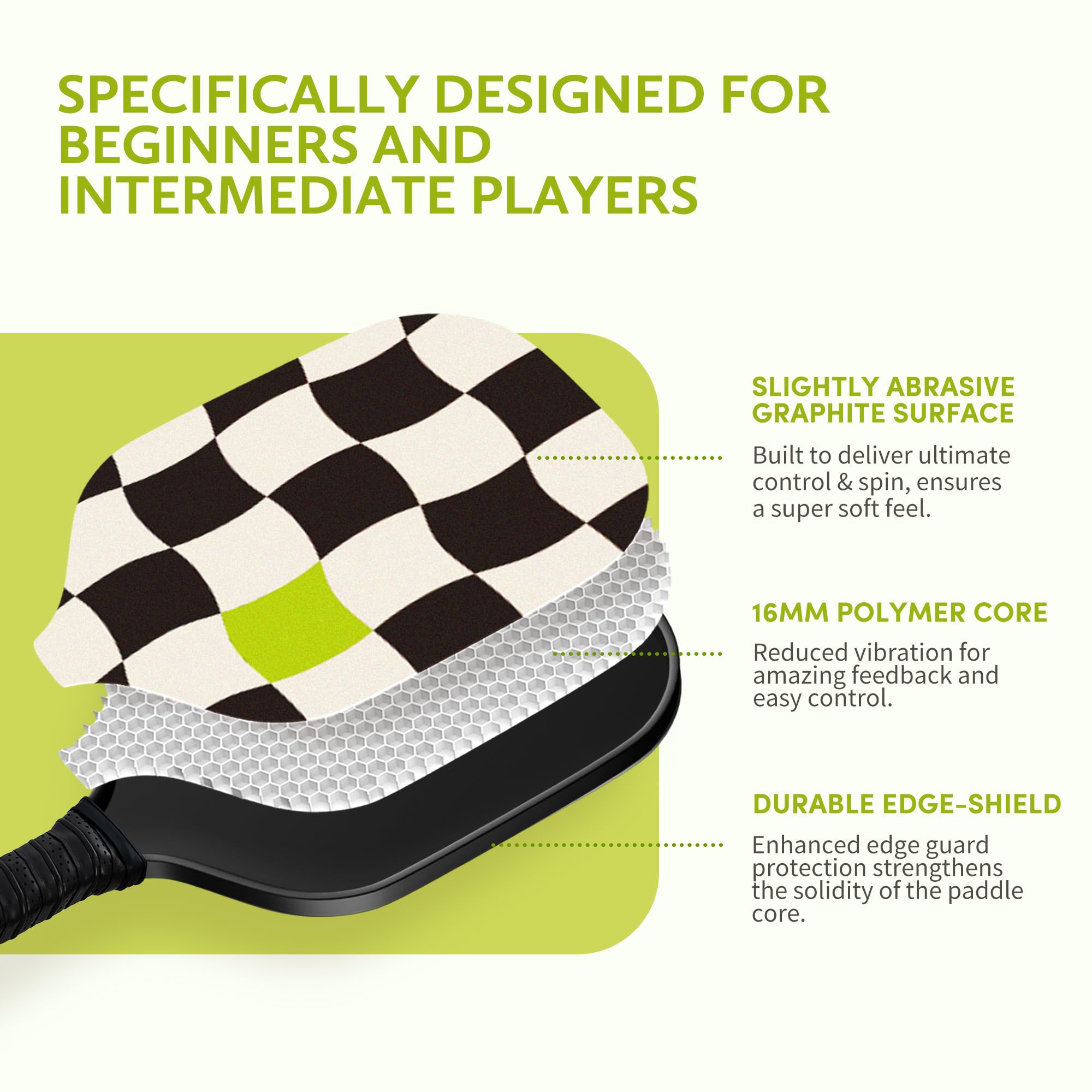 Dinkly Pickleball Paddle with Cover - USAPA Approved Graphite Pickleball Racket with Pickleball Paddle Cover for Men Women, Black Check