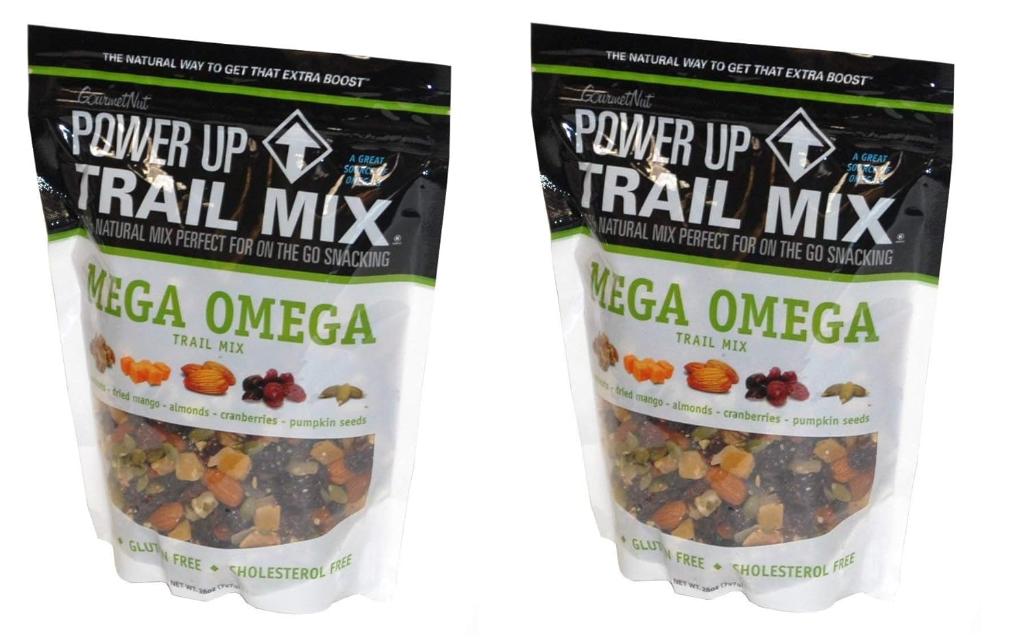 GourmetNut Power Up Trail Mix, Mega Omega Trail Mix 26 oz Two Pack