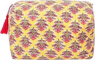 senora Quilted Cosmetic & Toiletry Bag for Women & Men | Hanging Travel Makeup Organizer Pouch | Ethnic Floral Print | 23.5 x 11.5 x 17.5 cm | Yellow Colour-picture-49
