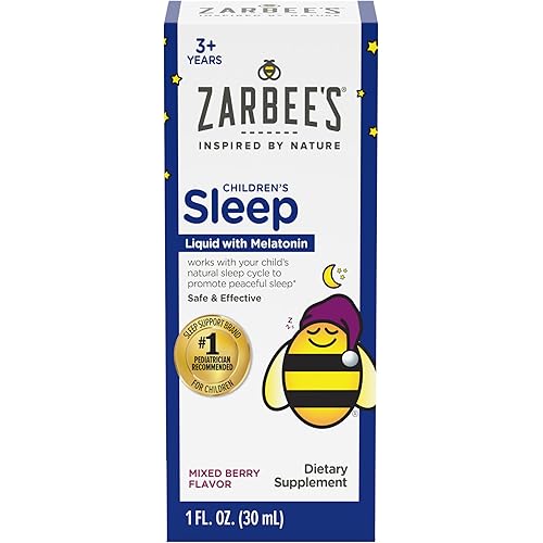 Zarbee's Kids Melatonin Sleep Supplement Liquid, 1mg Melatonin, Drug-Free & Effective, Easy to Take Natural Berry Flavor for Kids Ages 3 and Up, 1 Fl Oz Bottle