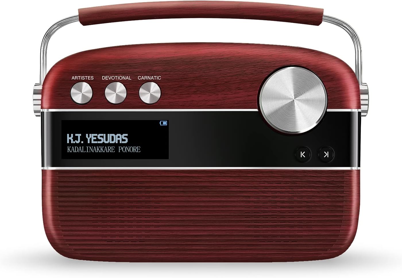 Carvaan Saregama Malayalam - Portable Music Player with 5000 Preloaded Songs, FM/BT/AUX (Cherrywood Red)