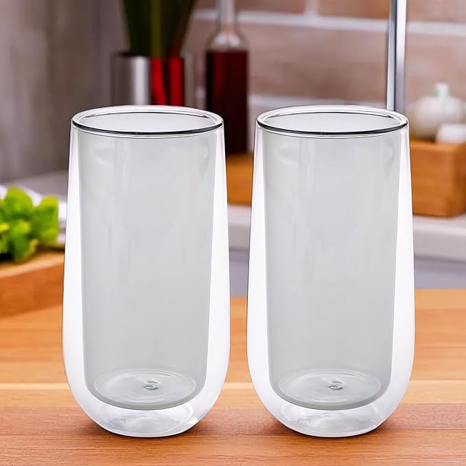 UMAI Double Wall Borosilicate Glass Coffee Mug | Cups Set of 2-240ml Each | High Thermal Resistance | Microwave & Dishwasher Safe | Gifting Pack for Friends/Family/Couples | Grey