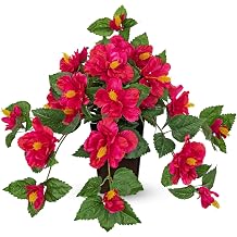 Briful Artificial Hibiscus Plant for Outdoor, Magenta Tropical Hibiscus