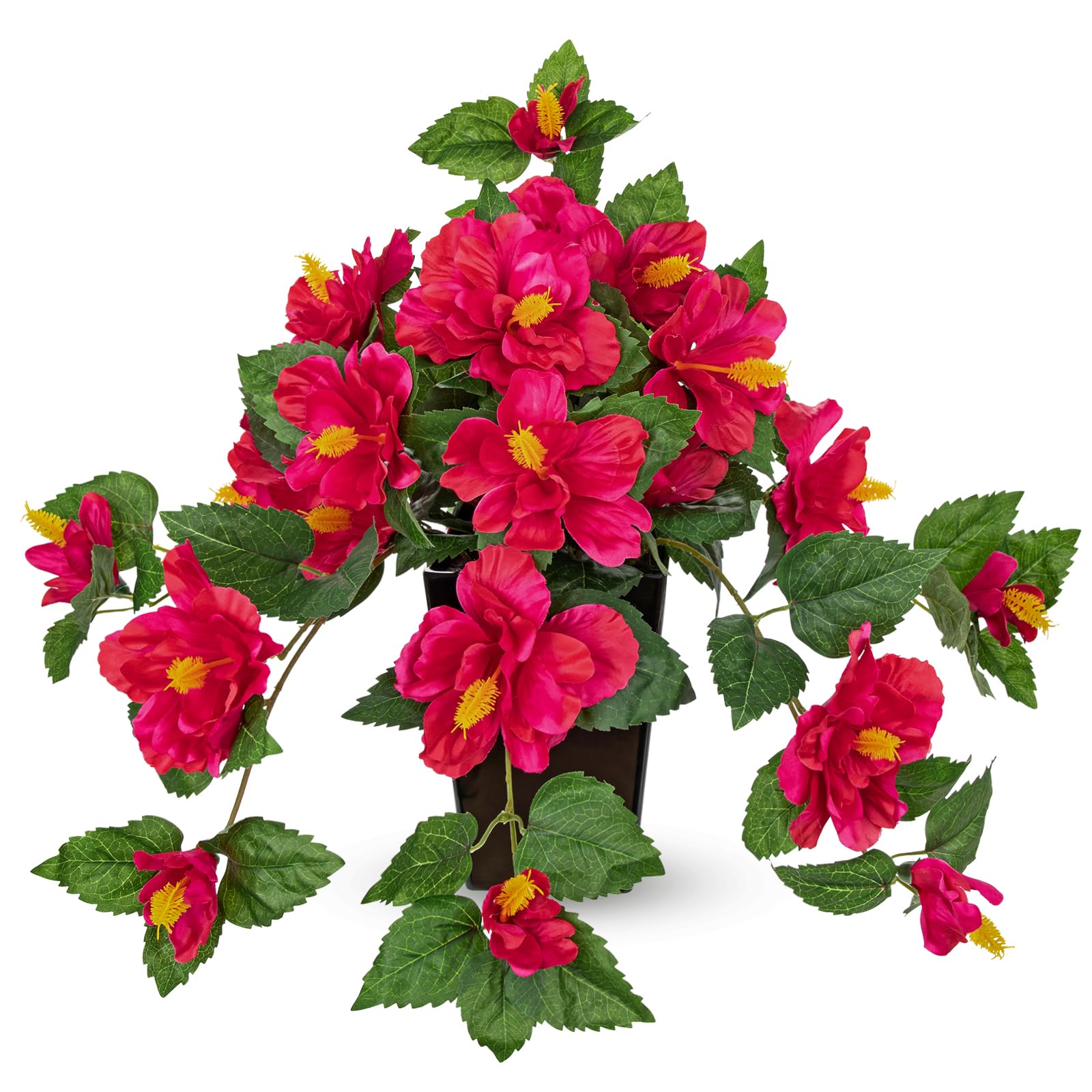 Faux hibiscus tropical en soie rose vif suspension extérieure Briful
