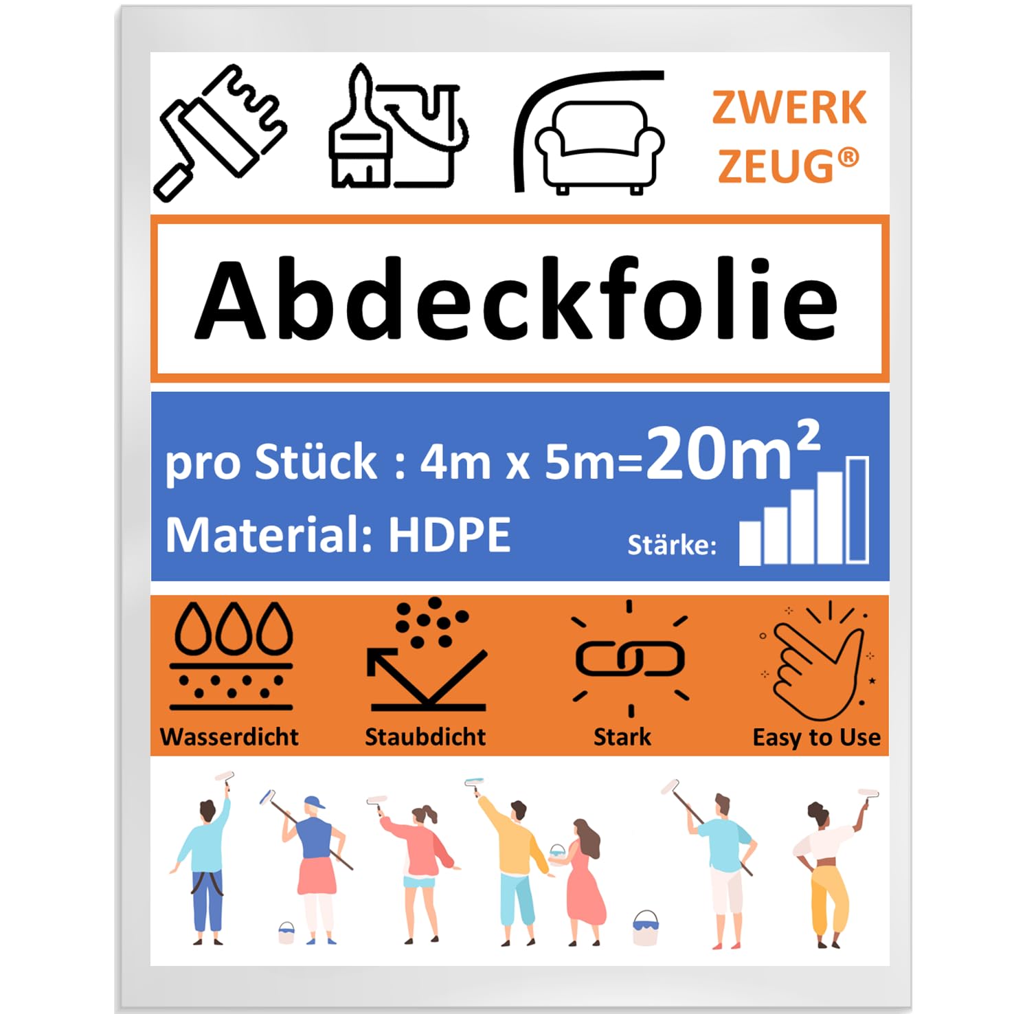 4 m x 5 m malarska folia osłonowa przezroczysta folia ochronna na kurz plastikowa folia uniwersalna folia malarska folia malarska plandeka pokrywająca plandeka do prac malarskich