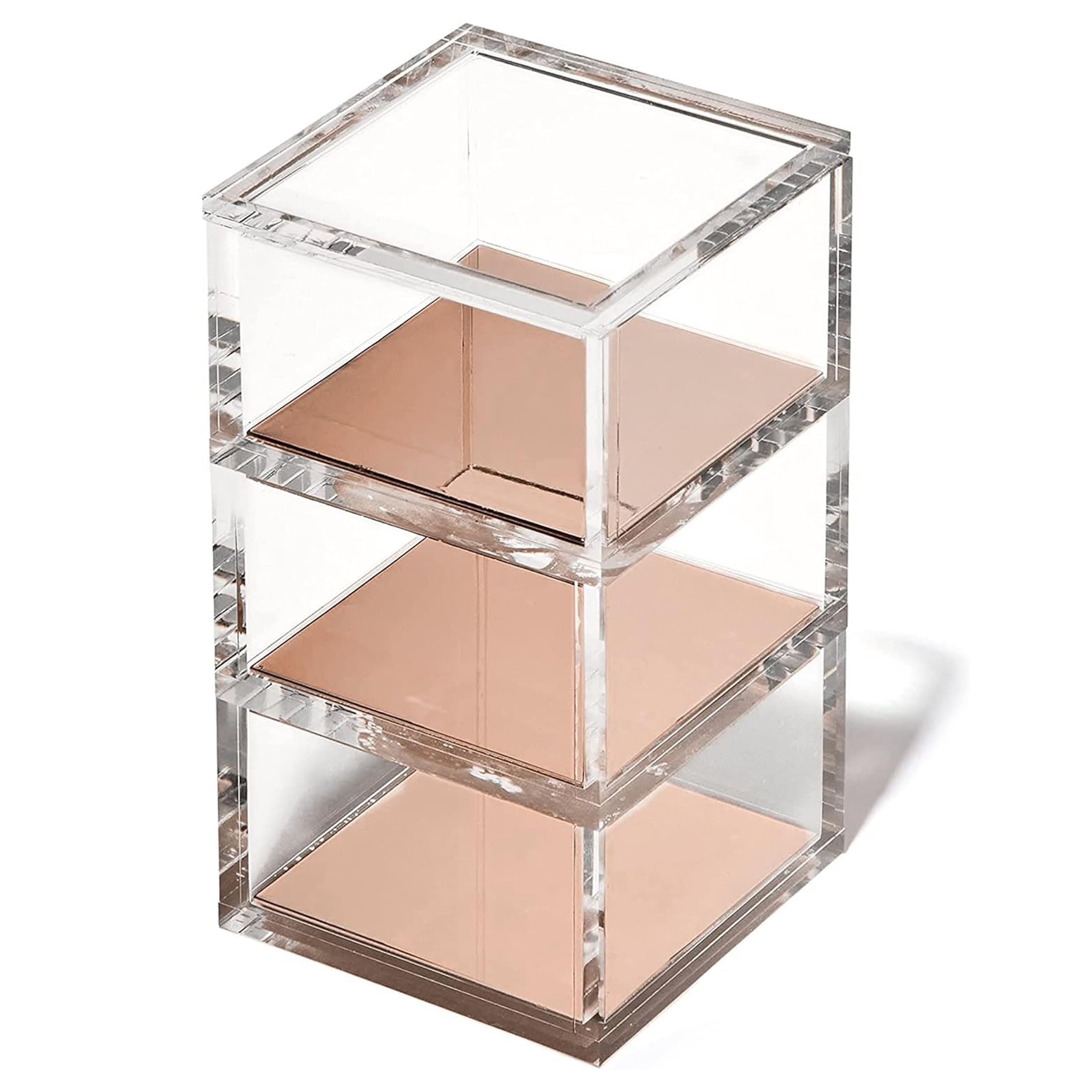 OfficeGoods Organizador acrílico apilable de 3 niveles con base de oro rosa, organizador de escritorio funcional y elegante para oficina o hogar, ayuda a mantener todos tus pequeños bits juntos, oro