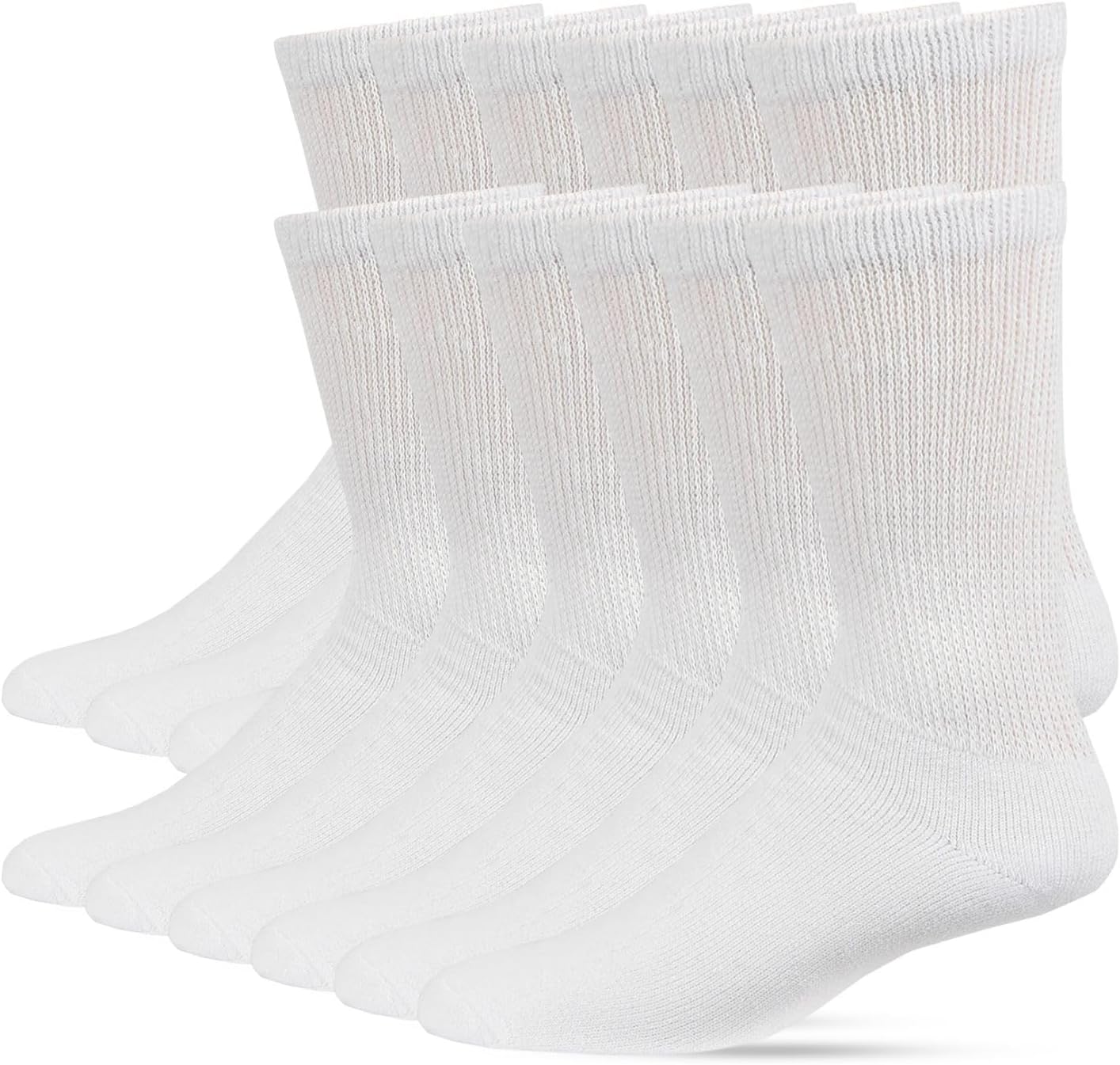 Cotton Blend Diabetic Crew Socks 12 Pack Unisex Mid-Calf No Binding Neuropathy Circulatory Socks for Men & Women