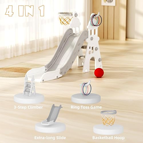 Miniatura 2 de 67i Tobogán infantil 4 en 1 para niños pequeños, tobogán de juego para interiores y exteriores con tobogán para bebé con marco y pelota de