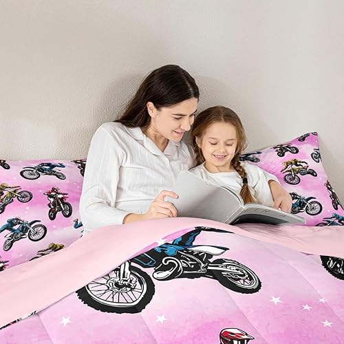 Miniatura 4 de Erosebridal Juego de edredón de motocross para niños, adolescentes, juego de ropa de cama de deportes extremos para niñas, edredón acolchado de