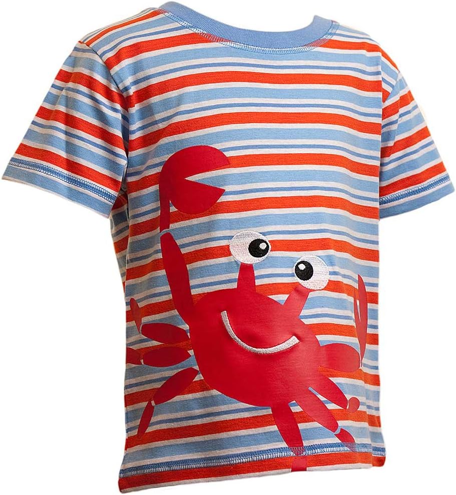 Sea Creatures Boyswear Younger Boys Yarn Dyed Stripe Crab Print T-Shirt - Size 5/6 Years Blue