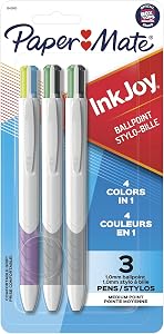 Paper Mate InkJoy Quatro Retractable Ballpoint Pens, Medium Point (1.0 mm), Assorted Colours, 3 Pack