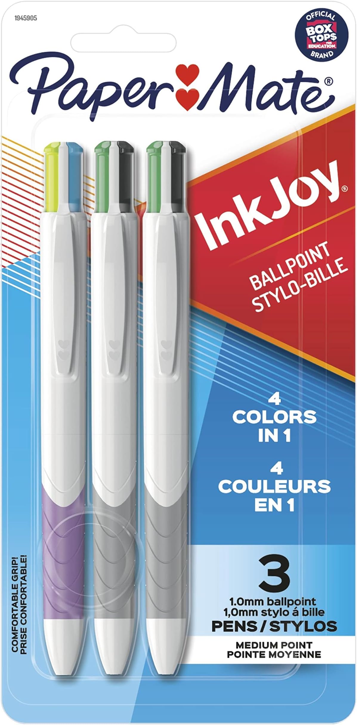 InkJoy Quatro Retractable Ballpoint Pens, Medium Point, Assorted Colors, 3 Pack