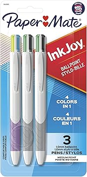 Paper Mate InkJoy Quatro Retractable Ballpoint Pens, 4 Colors in 1 Pen, Medium Point 1.0mm, 3 Count - Convenient, Note-Taking, Comfortable Grip, Ultra Smooth Ink