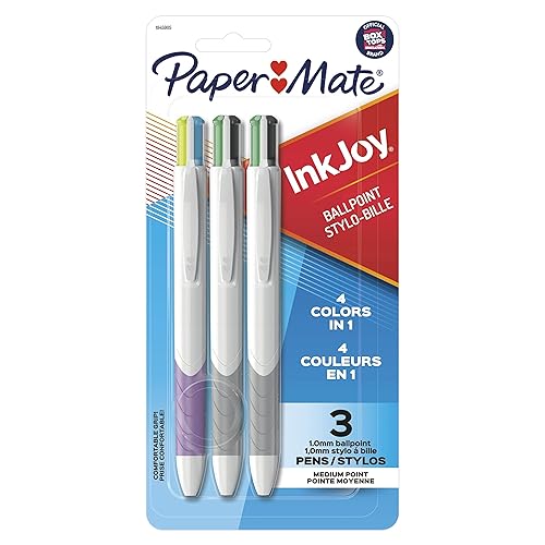 Paper Mate InkJoy Quatro Retractable Ballpoint Pens, 4 Colors in 1 Pen, Medium Point (1.0mm), 3 Count - Convenient, Note-Taking, Comfortable Grip, Ultra Smooth Ink