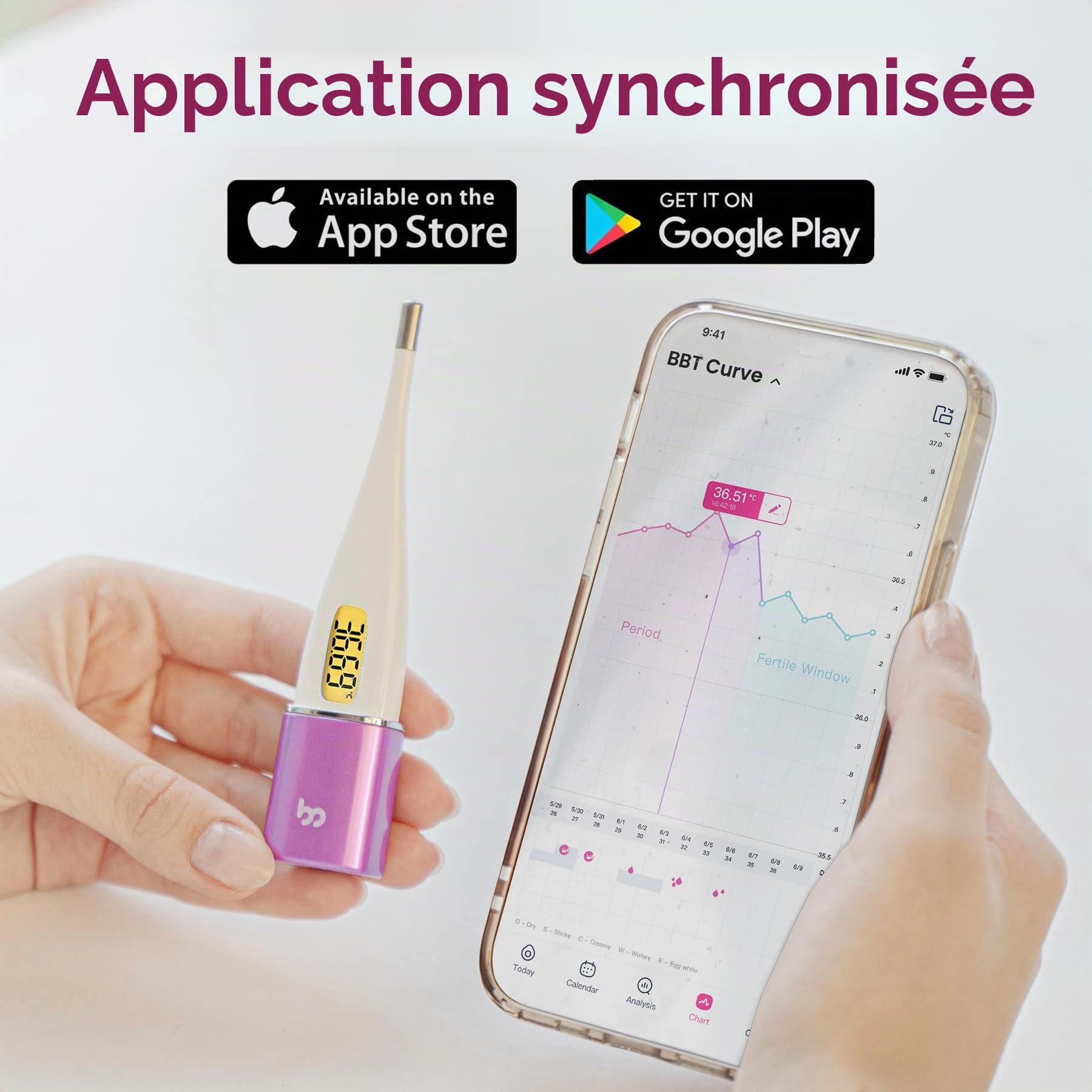 Femometer Thermomètre Basal Intelligent - Suivi Précis de l'Ovulation par la Méthode de la Courbe de Température - Connecté à l'Appli, Enregistrement Automatique, pour Tomber Enceinte Rapidement
