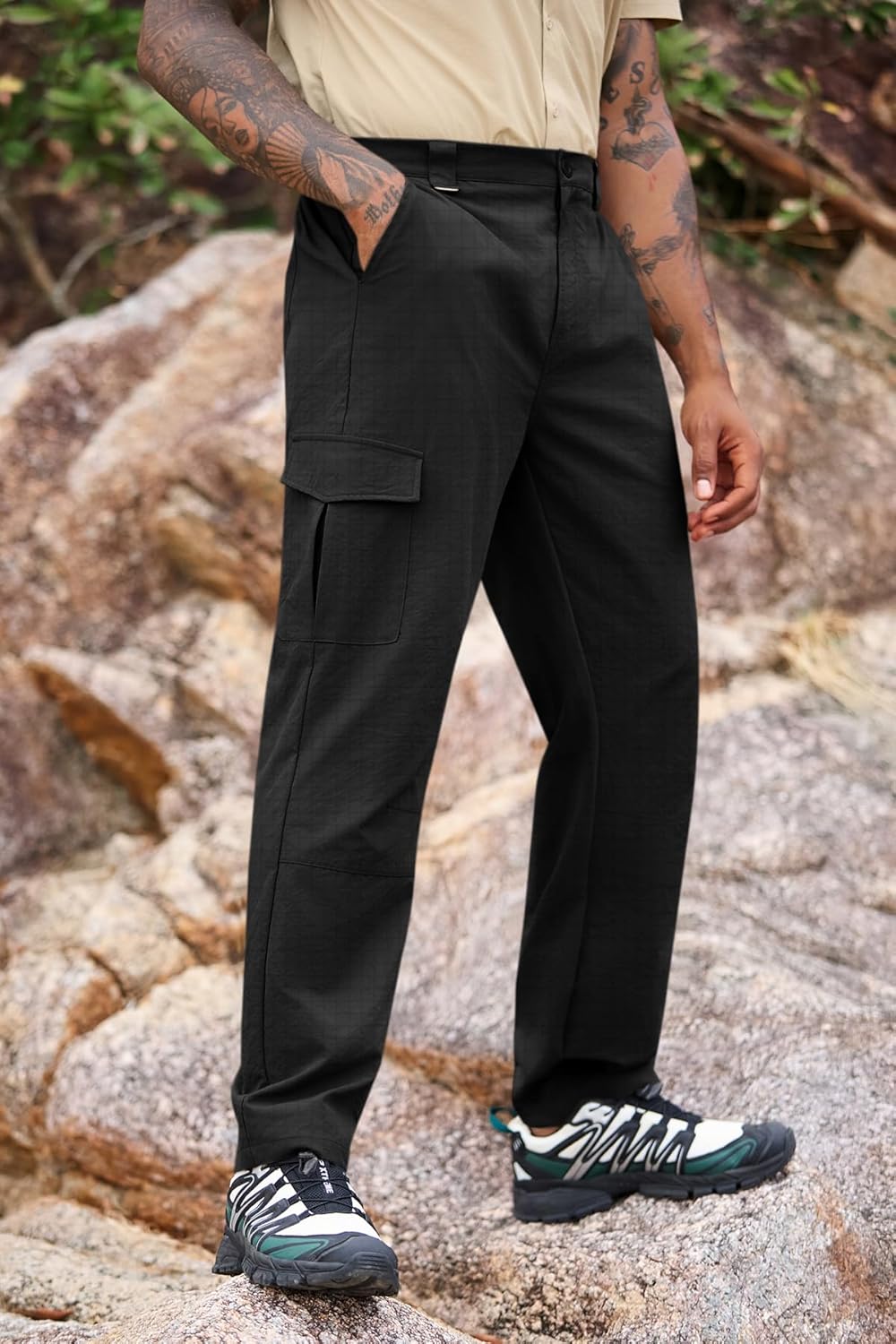 Runcati Mens Cargo Tactical Pants Water Resistant Lightweight Ripstop Outdoor Work Pants with Multi Pockets(No Belt) - Image 4