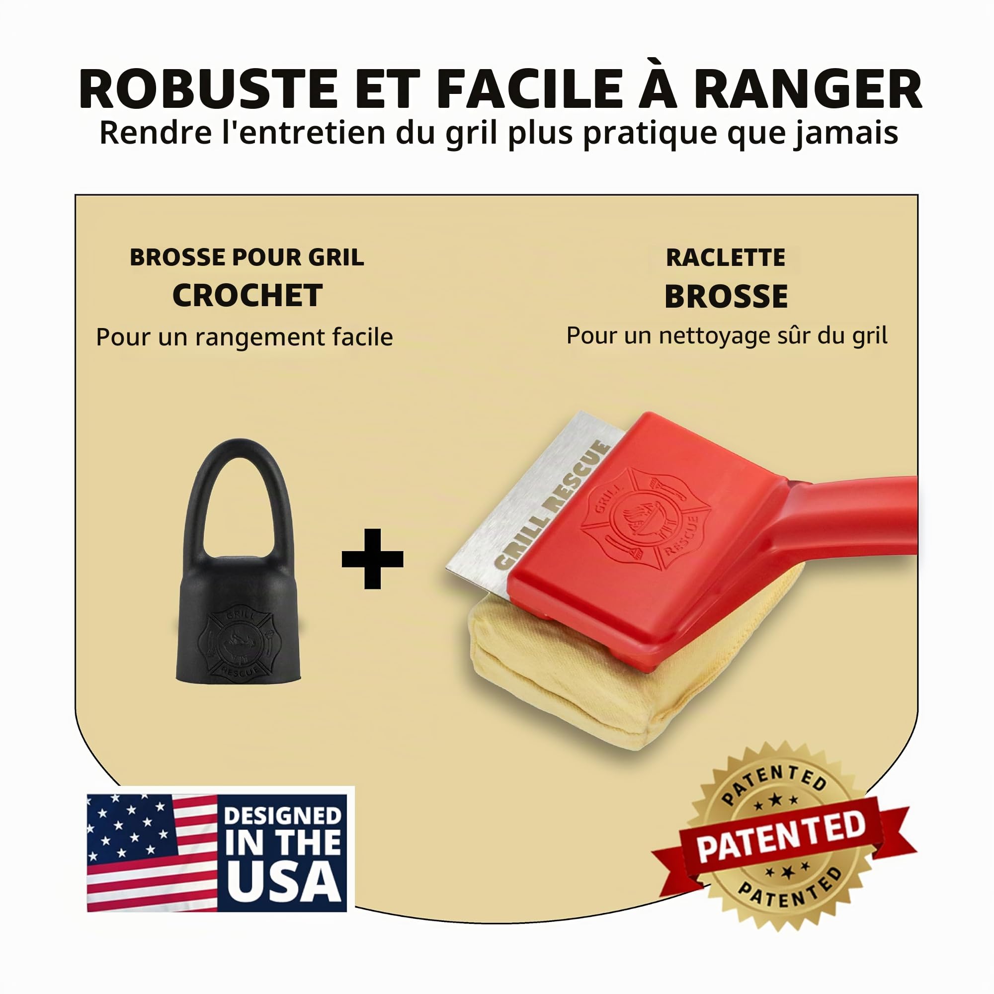 Brosse de barbecue sans poils – Brosse de barbecue sûre pour grilles à gaz, charbon, fonte et acier inoxydable – Brosse de nettoyage durable et résistante à la chaleur avec tête remplaçable et crochet
