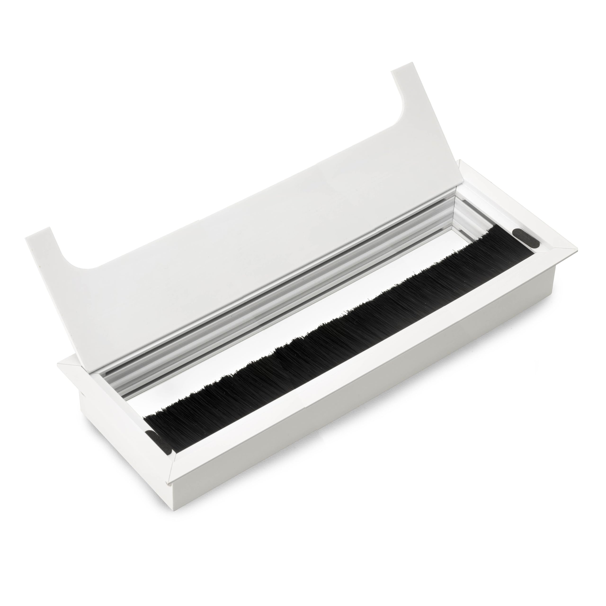 Emuca - Pasacables para Mesa, Rectangular, 269x80mm, para encastrar, Aluminio, Pintado Blanco