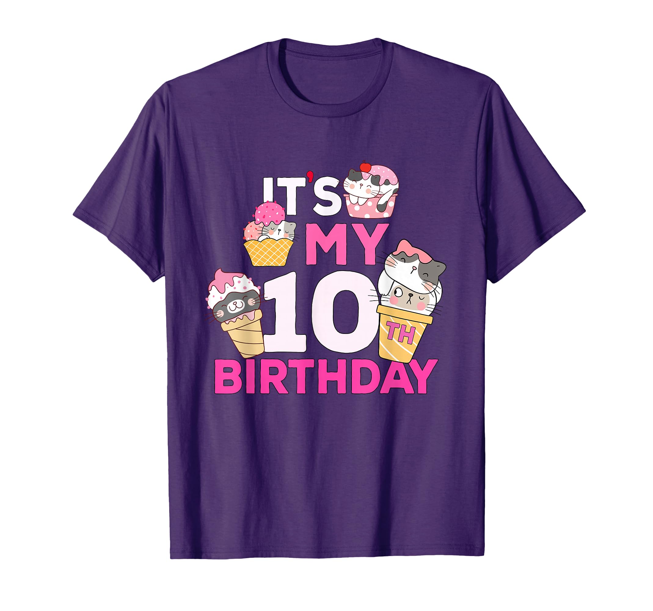 Cat Ice Cream Its My 10th Birthday 10 Year Old Gifts Shirt T-Shirt