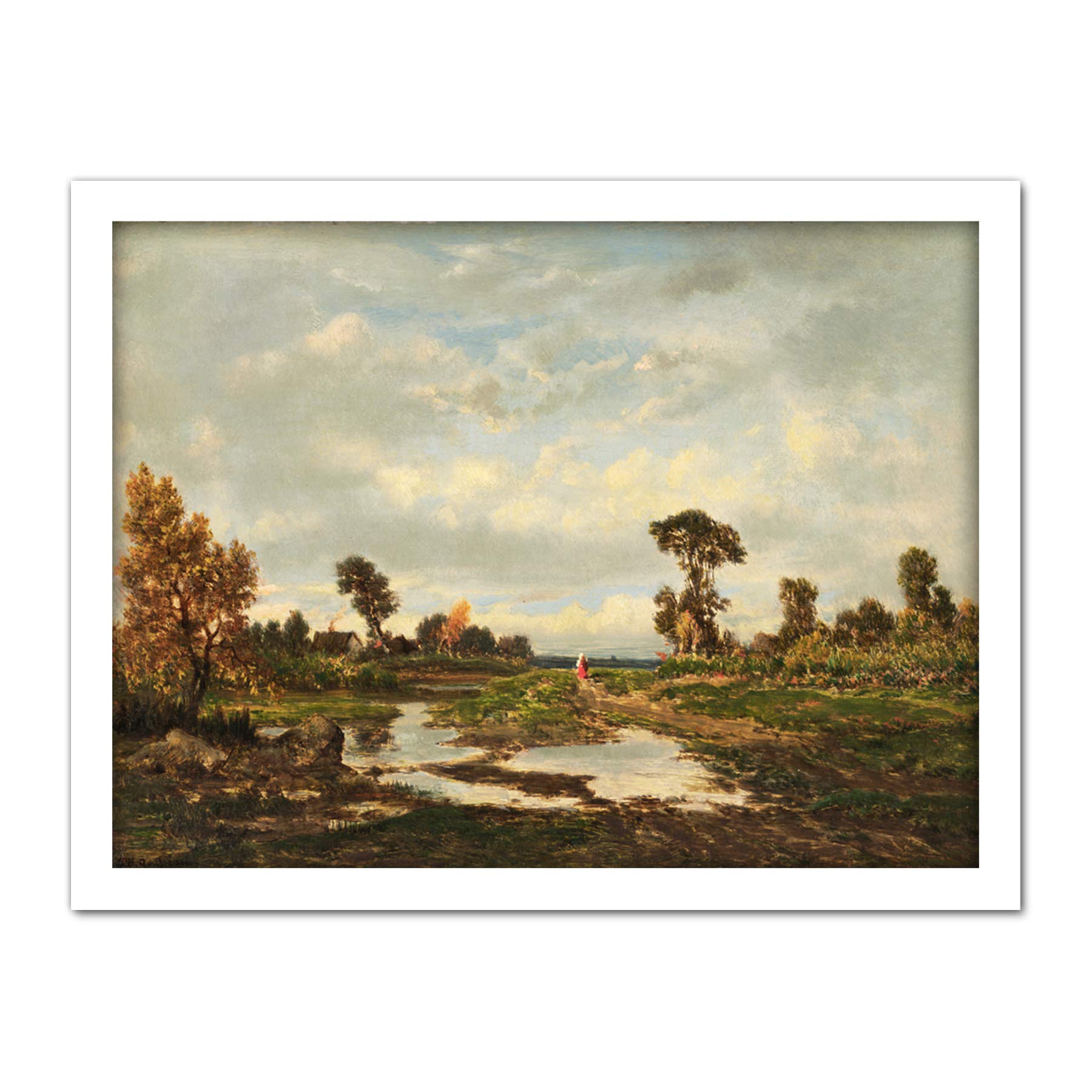 Artery8 Theodore Rousseau Farm Cottage Edge Of Marsh Painting Artwork Framed Wall Art Print 18X24 Inch