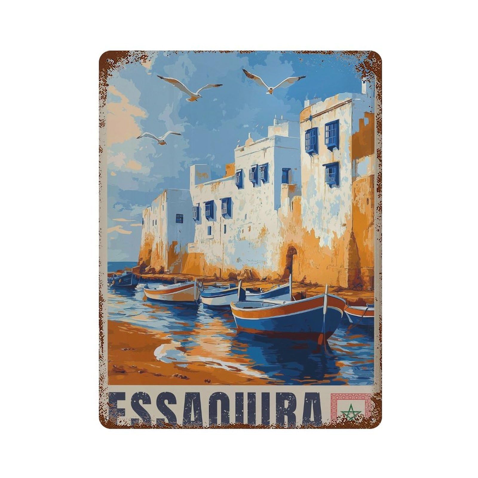 xiaoxiaoshen Essaouira Morocco Travel Coastal Moroccan Wall Decor Art Metal Tin Poster Modern Home Decor Art Home Bar Shop Decorations Vintage Sign 40x30cm